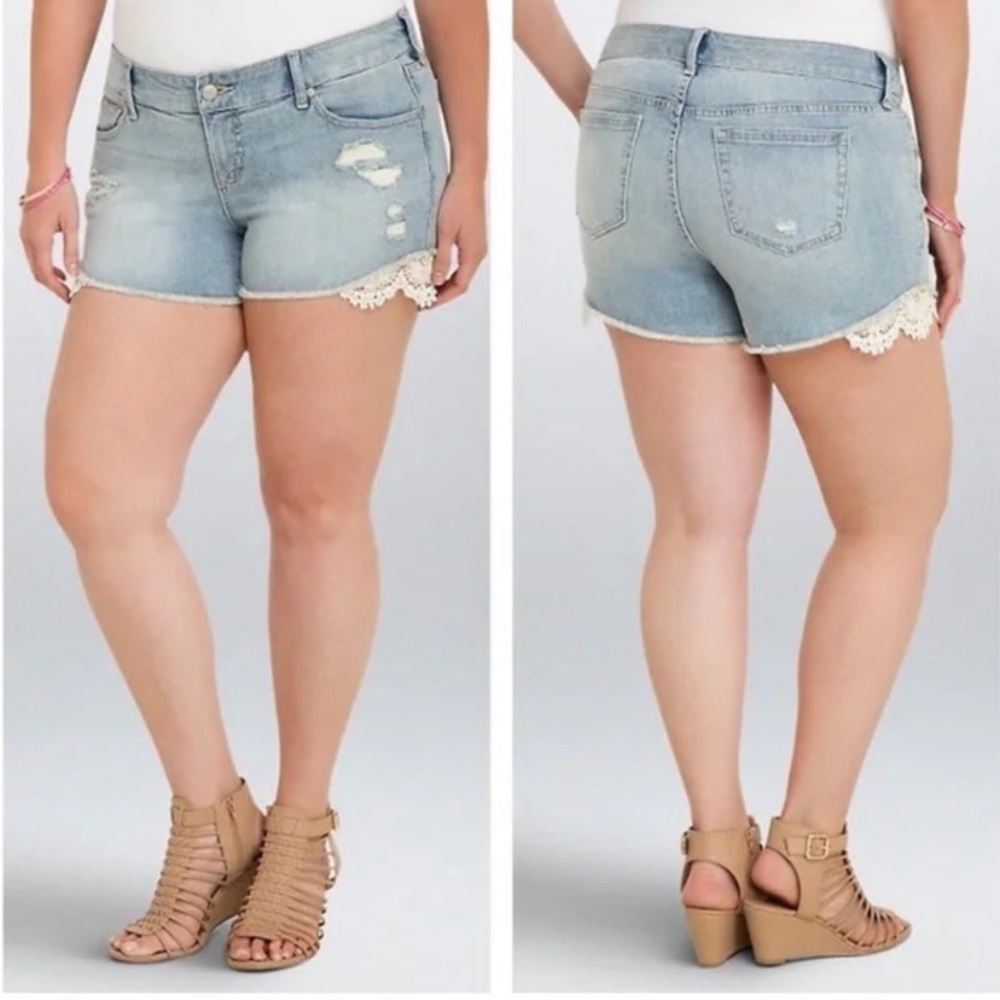 Torrid lace trim denim shorts